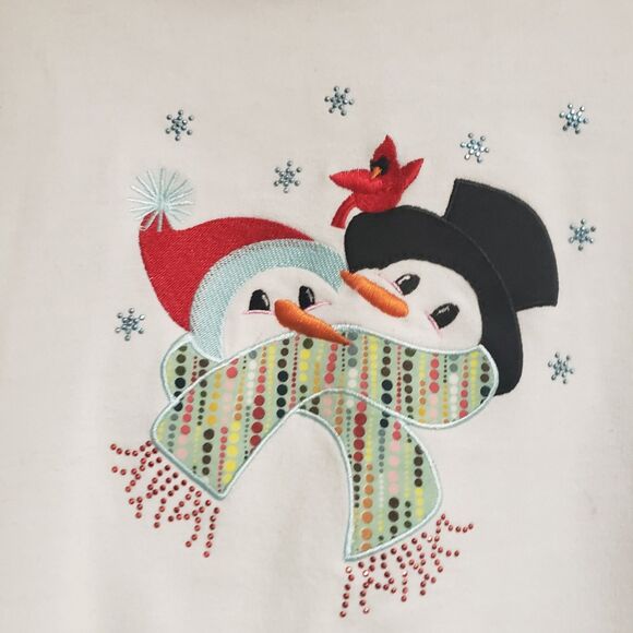 Women's M & C Sportswear Snowmen Embellished Long Sleeve Sweat Shirt Sz L POG - Picture 3 of 8